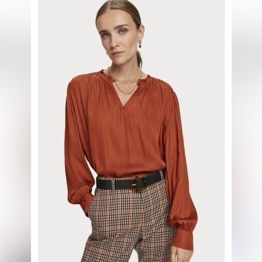 SCOTCH &βSoda Maison Scotch satin ballon sleeve smocking top